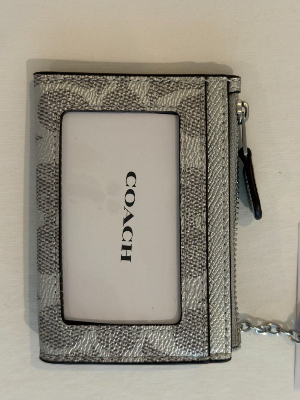 Coach Min/Skinny ID Case Card Holder Signature Canvas key chain/ Wallet Silver - Picture 13 of 14